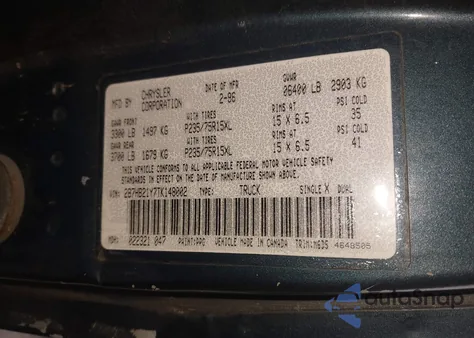 1996 Dodge Ram Van B2500 z USA, uszkodzony, nr VIN 2B7HB21Y7TK148002